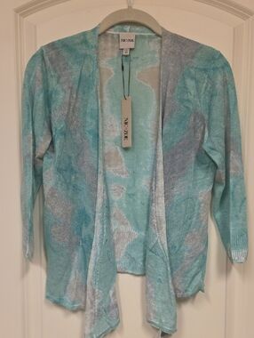 NIC+ZOE Teal & Silver/Gray Open-Front Cardigan Sweater